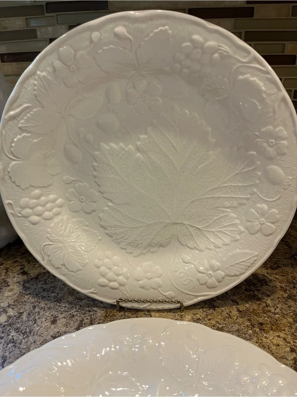 Burleigh Davenport dinner plates, White Embossed Leaf Pattern set of 2